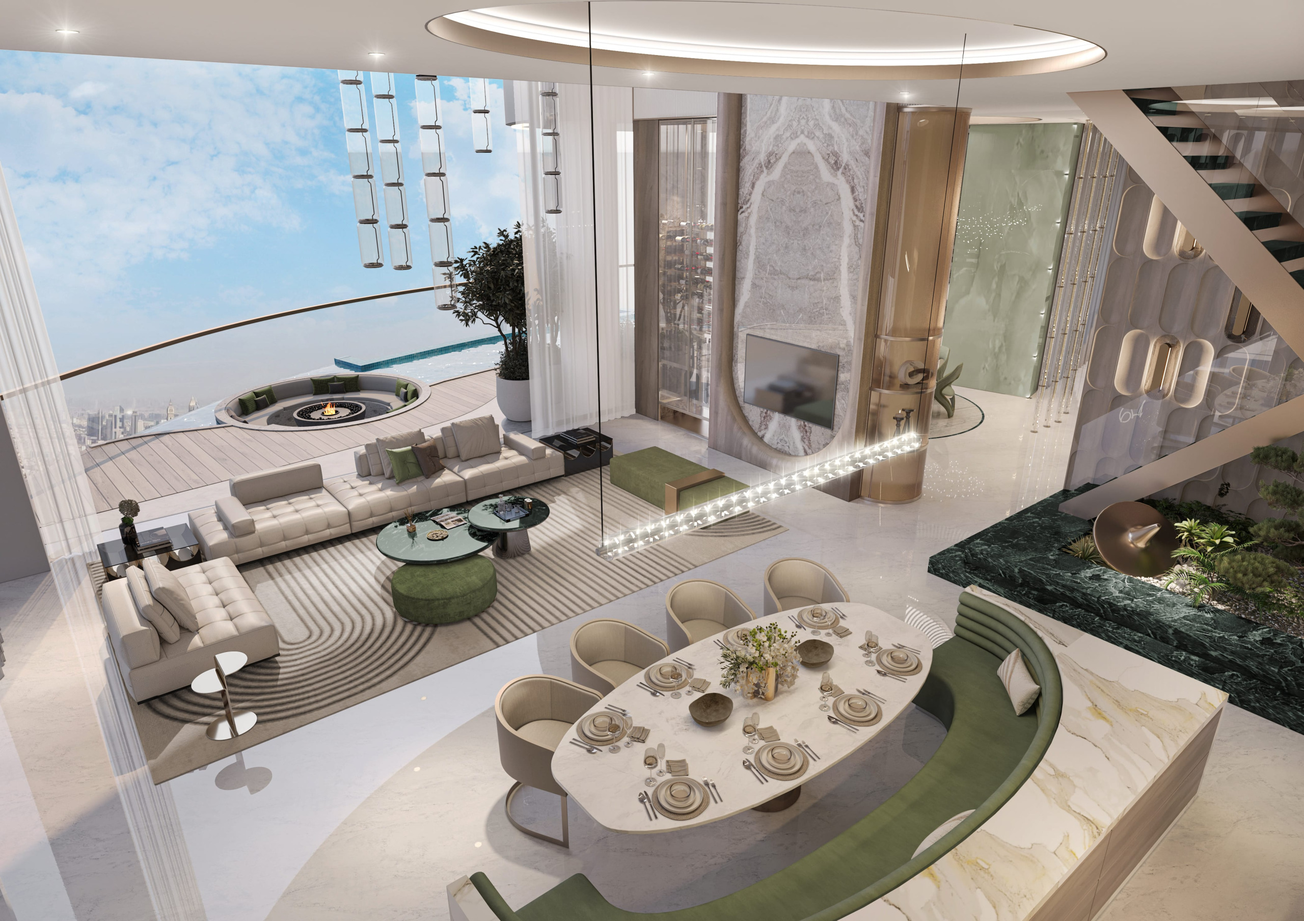 Living Area top view-Couture Cavalli UAE Apartment – Dubai, UAE